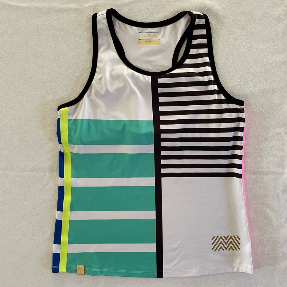Monreal London Striped Multicolor Racer Back Tank Top Built-in Bra Large EUC